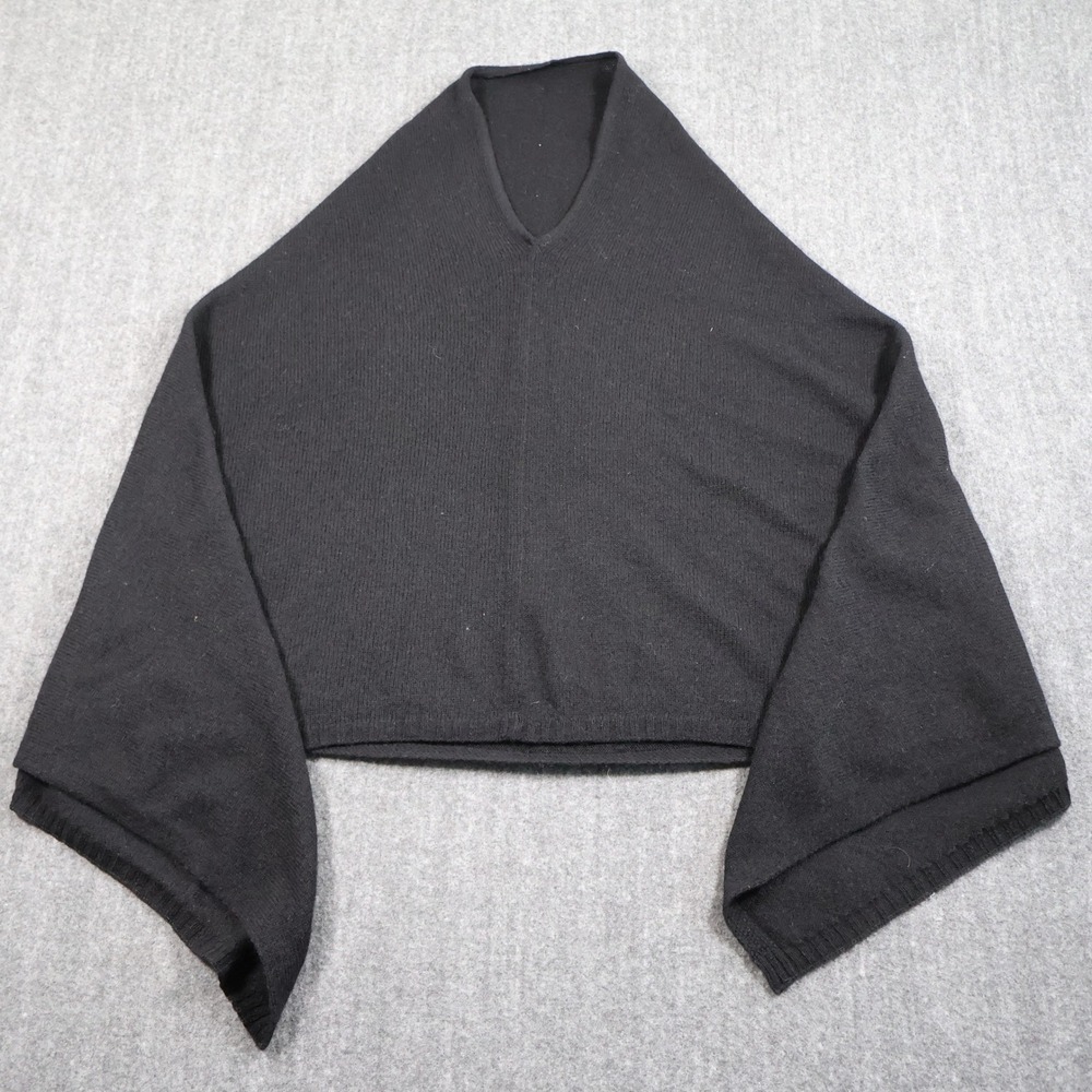 Celeste Black Wool Cashmere Blend V-Neck Poncho Sweater One Size